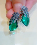 Emerald green stone earrings and ring Marcasite STERLING SILVER 925