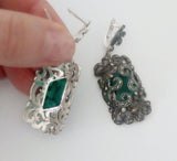 Emerald green EARRINGS marcasite STERLING SILVER 925