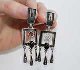 Onyx Very long Earrings Boho jewelry black bohemian STERLING SILVER 925