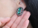 Marcasite emerald green lab topaz earring and ring STERLING SILVER 925