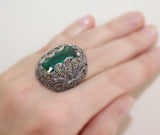Marcasite emerald green lab topaz earring and ring STERLING SILVER 925