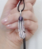 Pendant feather with purple tiger eye gemstone Sterling silver 925