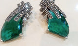 Emerald green stone earrings and ring Marcasite STERLING SILVER 925