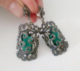 Emerald green EARRINGS marcasite STERLING SILVER 925
