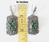 Emerald green EARRINGS marcasite STERLING SILVER 925