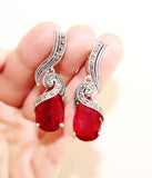 Silver 925 earrings marcasite Jewelry red lab topaz