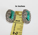 Marcasite emerald green lab topaz earring and ring STERLING SILVER 925