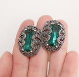 Marcasite emerald green lab topaz earring and ring STERLING SILVER 925