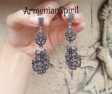Silver set Large ring and Extra long earrings Sterling silver 925