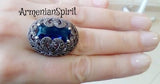 Marcasite ring royal blue lab topaz SILVER 925
