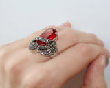 Silver 925 earrings marcasite Jewelry red lab topaz