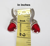 Silver 925 earrings marcasite Jewelry red lab topaz