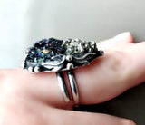 Natural silicon stone and pirit druzy Ring  Sterling silver 925