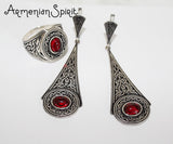 Silver 925 Ring Garnet stone bohemian Boho red ring jewelry
