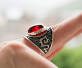 Garnet jewelry Set SILVER Red Tribal earring and ring Bohemian