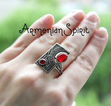 SILVER 925 set Small Red earrings and ring Tribal Garnet jewelry