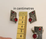 SILVER 925 earrings red Tribal Garnet jewelry Bohemian earrings