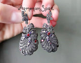 Feather earrings SILVER 925 Very long earrings multistone