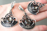 Jewelry Set SILVER 925 Earrings and ring Quartz brown