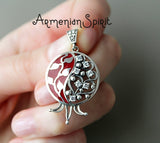Pomegranate pendant SILVER 925 zircon stones and enamel