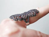 Feather earrings and ring SILVER 925 Very long earrings multistone