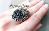 Natural silicon stone and pirit druzy Ring  Sterling silver 925