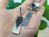 Silver set 925 very long Earrings and ring black