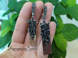 Silver set 925 very long Earrings and ring black