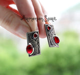 SILVER 925 set Small Red earrings and ring Tribal Garnet jewelry