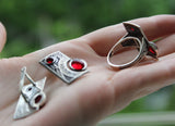 SILVER 925 set Small Red earrings and ring Tribal Garnet jewelry