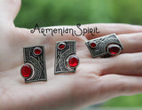 SILVER 925 set Small Red earrings and ring Tribal Garnet jewelry
