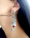 Garnet Very long Earrings Boho jewelry red Sterling silver 925