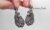 Feather earrings and ring SILVER 925 Very long earrings multistone