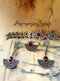 SET Earrings Ring and bracelet lab Garnet SILVER 925