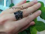 Silver set 925 very long Earrings and ring black