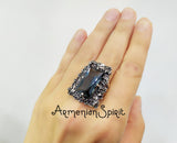 Navy blue lab stone Black Sterling silver 925