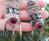 Garnet Very long Earrings Boho jewelry red Sterling silver 925