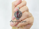 SILVER pendant Pomegranate red pendant zircon stones Charm