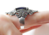 Extra big ring navy blue topaz stone Sterling silver 925 Marcasite