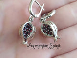 Pomegranate Earrings Armenian symbol STERLING SILVER 925 zircon