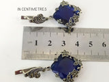 Royal blue earrings rich marcasite Dangle earring STERLING SILVER 925
