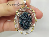 Silver 925 set Druse Ring Earrings and Pendant Natural gemstone