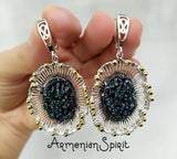 Silver 925 set Druse Ring Earrings and Pendant Natural gemstone