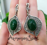 SILVER 925 Earrings Leaf green jewelry nature Green quartz