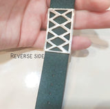 Men bracelet Cross SILVER 925 eternity sign Genuine leather Green