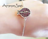 Pomegranate charm bracelet 925 SILVER red zircon stones
