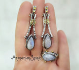 Moon stone beautiful ring women High quality SILVER 925 gold plated