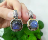 Labradorite cabochon blue SET Sterling SILVER 925 real gold plated gemstone