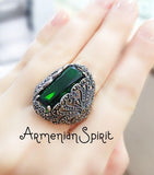 Marcasite ring grass green SILVER 925 lab topaz green accessories