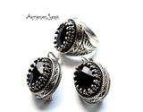 Jewelry set Earrings and ring black SILVER 925 Onyx stone